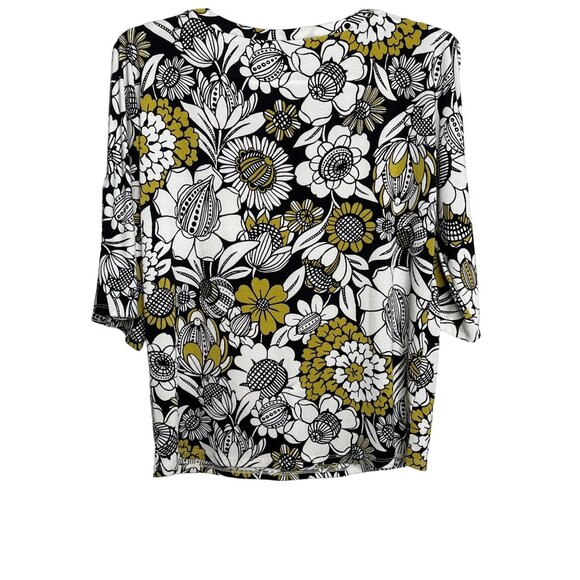 Ann Taylor Factory Floral Slit Sleeve Blouse Size Small Black Yellow Work Top - Picture 2 of 12